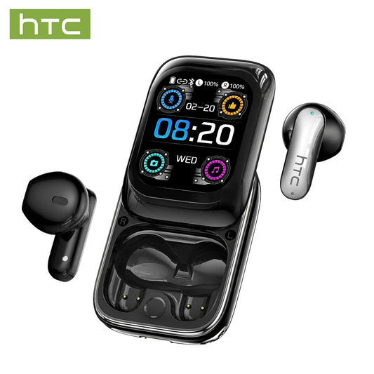 🎧 Écouteurs Sans Fil HTC NE48 – Écran ultra HD Couleur, Contrôle Tactile, Traduction IA