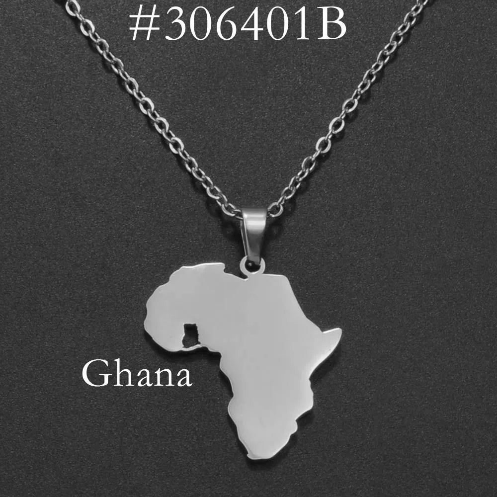 ✨🌍 Collier Chaîne en Acier Inoxydable – Pendentif Carte d’Afrique avec Pays