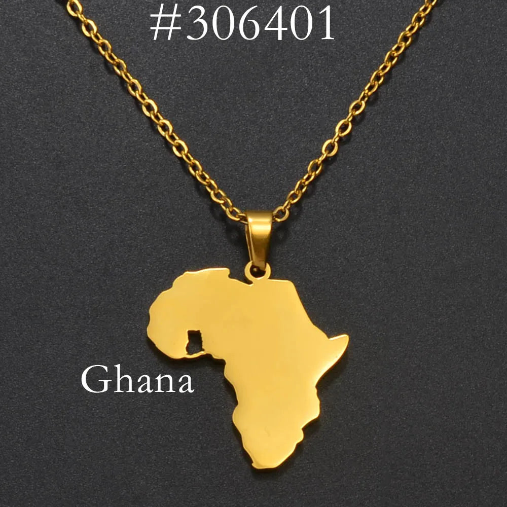 ✨🌍 Collier Chaîne en Acier Inoxydable – Pendentif Carte d’Afrique avec Pays