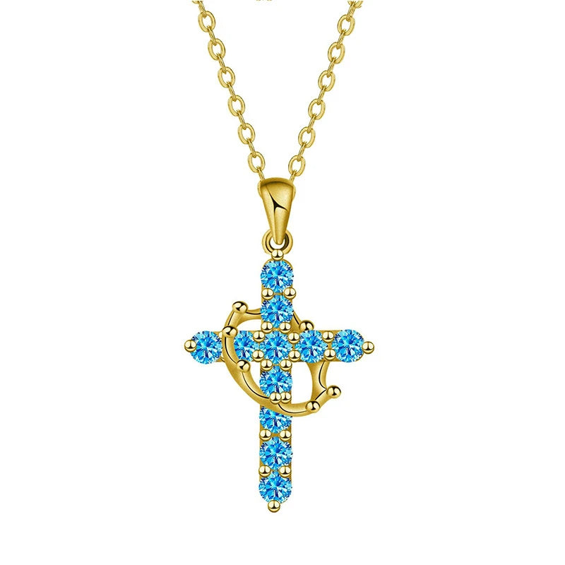 ✝️✨ Collier Chaîne Croix en Zircon – Couronne Rotative en acier inoxydable