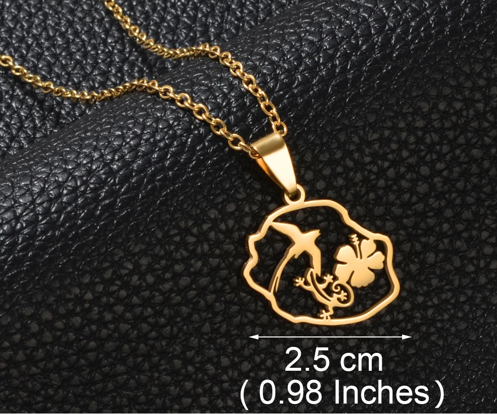 ✨ Collier + Pendentif des outres-mers hibiscus en Acier Inox