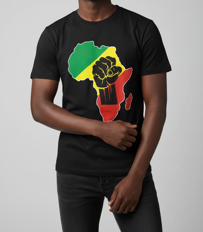 👕🌍 T-Shirt Noir – Carte de l’Afrique vert jaune rouge