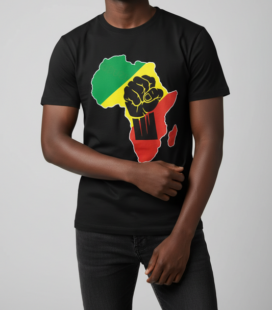 👕🌍 T-Shirt Noir – Carte de l’Afrique vert jaune rouge