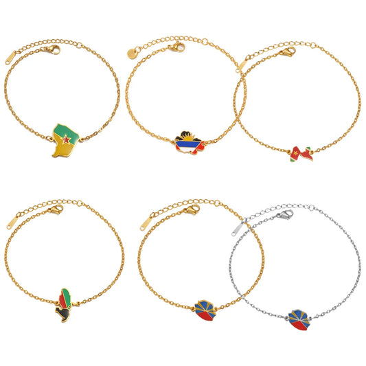⛓️✨ Bracelets Ajustables en Acier Inoxydable – Cartes Guadeloupe, Martinique 🇲🇶, Guyane 🇬🇫 & Réunion 🇷🇪