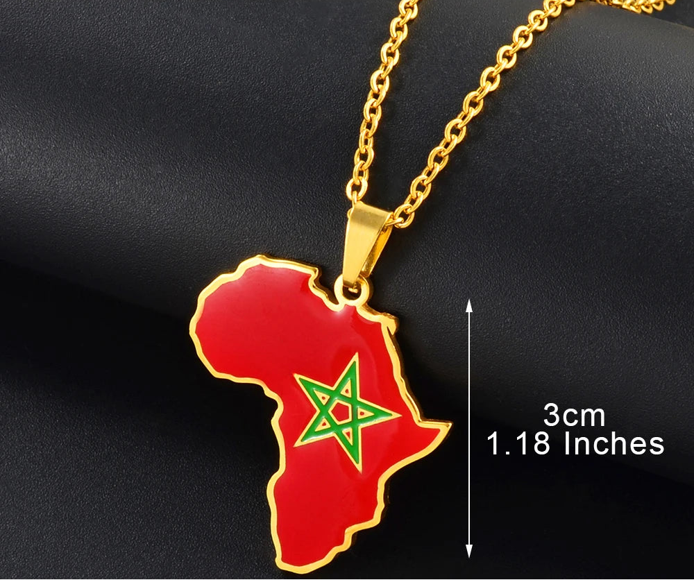 🌍 2. Collier + pendentif carte de l’Afrique au couleurs des drapeaux des pays Africains en Acier Inoxydable