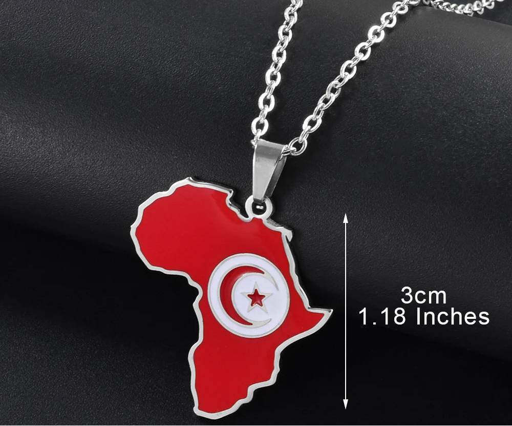 🌍 2. Collier + pendentif carte de l’Afrique au couleurs des drapeaux des pays Africains en Acier Inoxydable