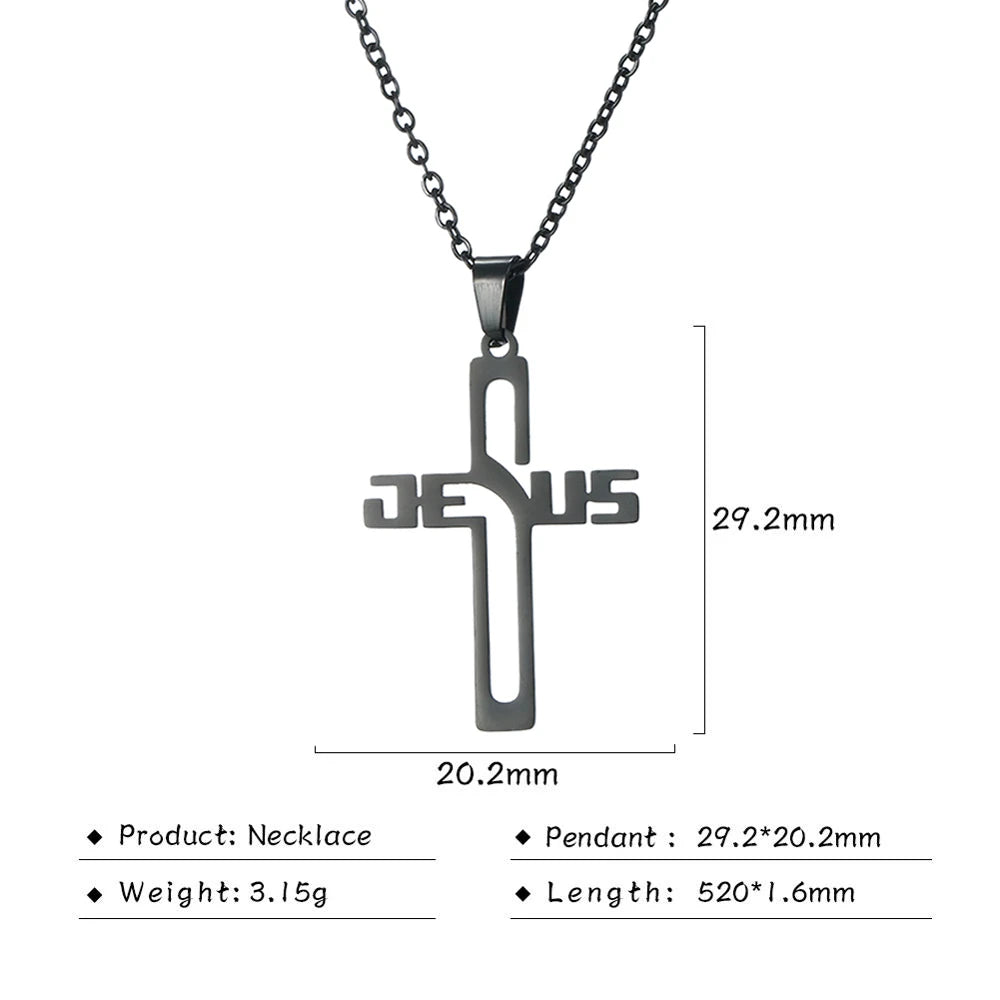 ✨ Collier avec Pendentif Croix Jésus en Acier Inoxydable