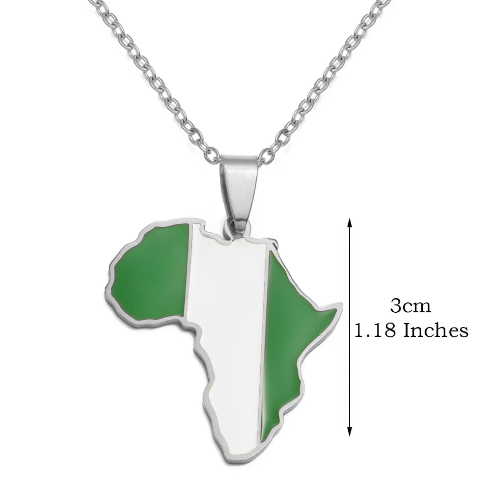 🌍 1. Collier + pendentif carte de l’Afrique au couleurs des drapeaux des pays Africains en Acier Inoxydable