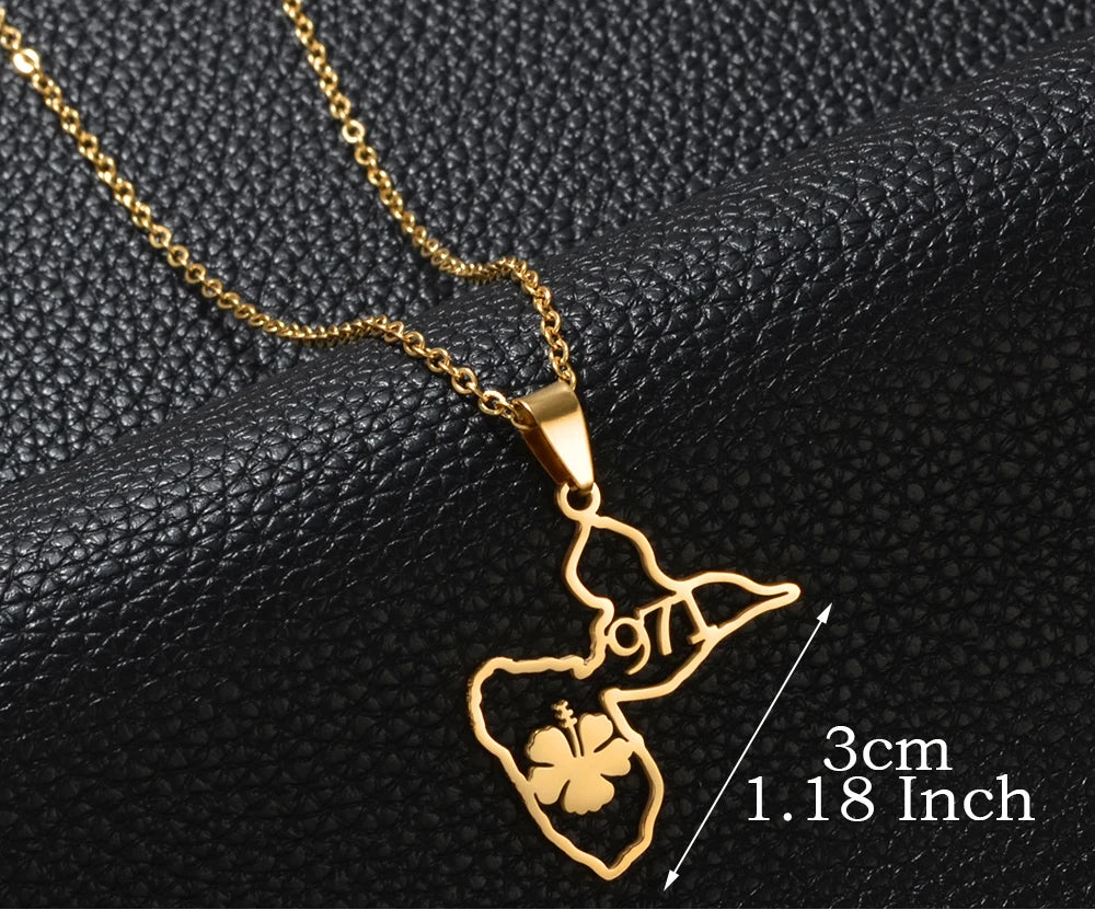 ✨ Collier + Pendentif des outres-mers hibiscus en Acier Inox