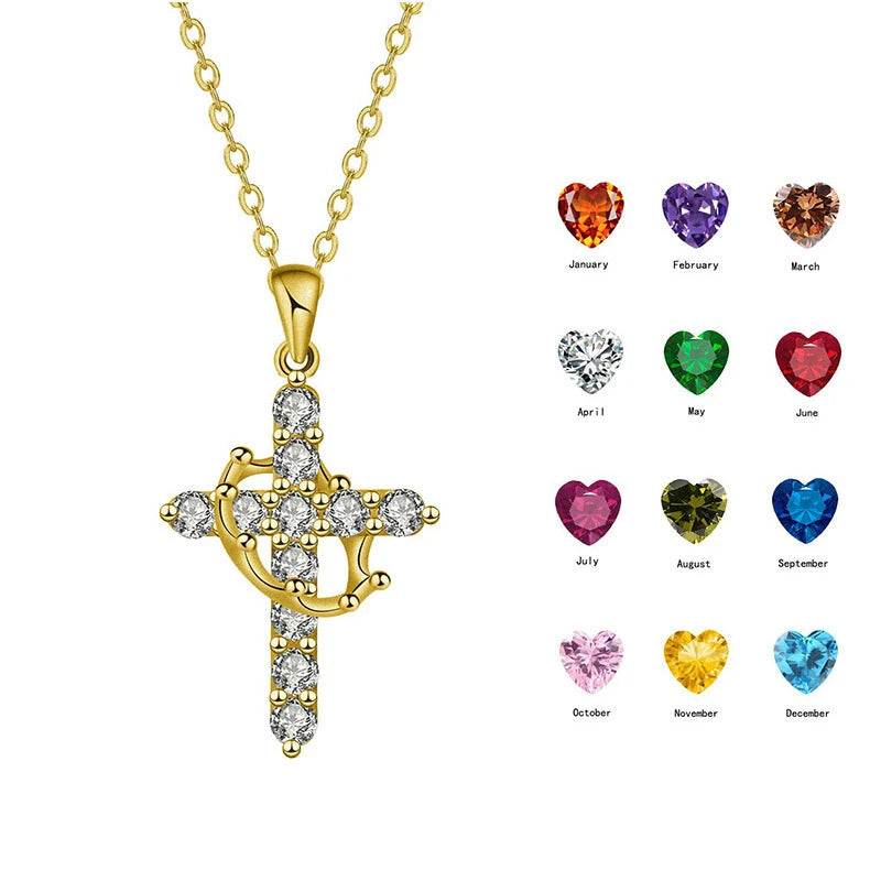 ✝️✨ Collier Chaîne Croix en Zircon – Couronne Rotative en acier inoxydable