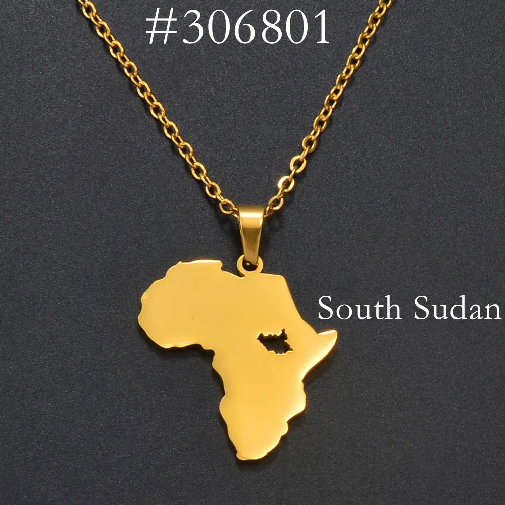 ✨🌍 Collier Chaîne en Acier Inoxydable – Pendentif Carte d’Afrique avec Pays