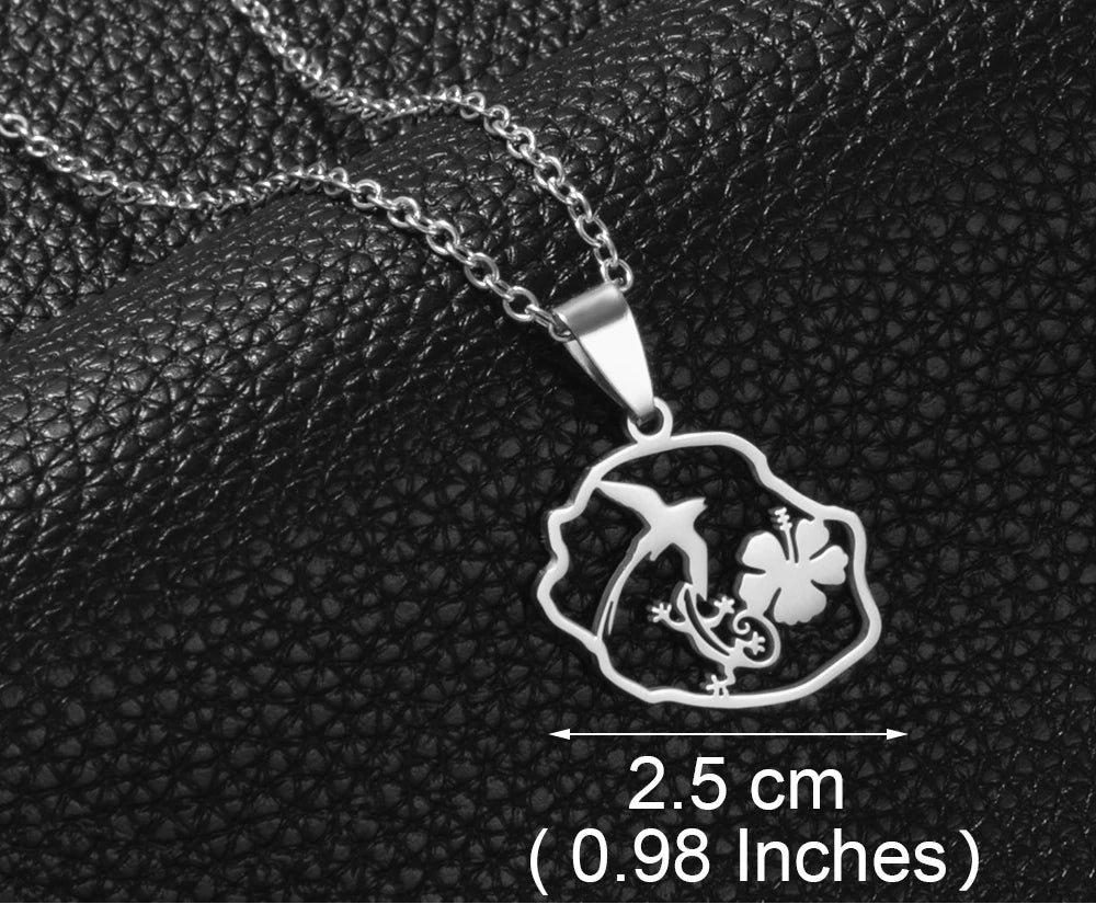 ✨ Collier + Pendentif des outres-mers hibiscus en Acier Inox