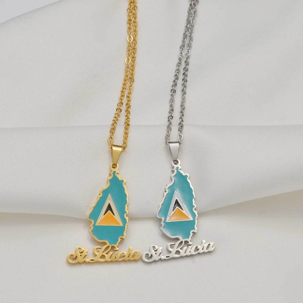 ✨ Collier + Pendentif Sainte Lucie en Acier Inox au couleurs du drapeau