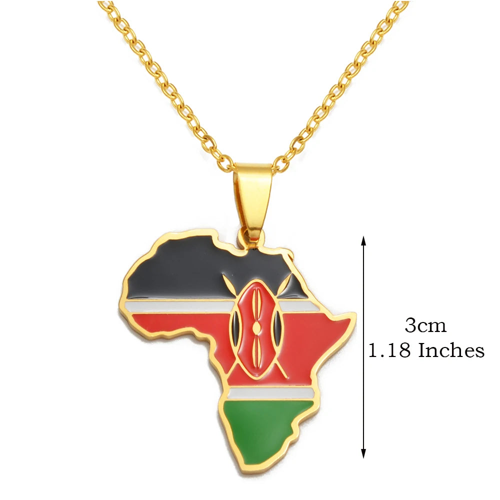 🌍 2. Collier + pendentif carte de l’Afrique au couleurs des drapeaux des pays Africains en Acier Inoxydable
