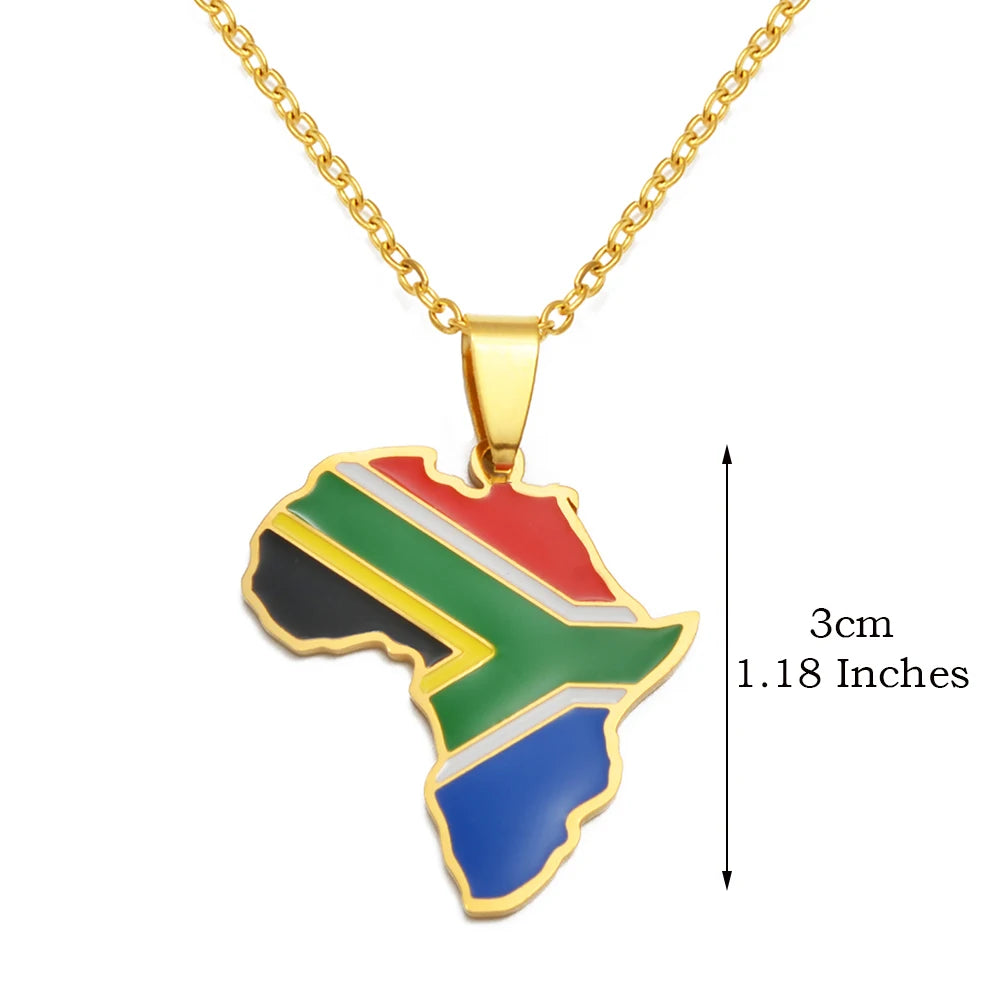 🌍 1. Collier + pendentif carte de l’Afrique au couleurs des drapeaux des pays Africains en Acier Inoxydable