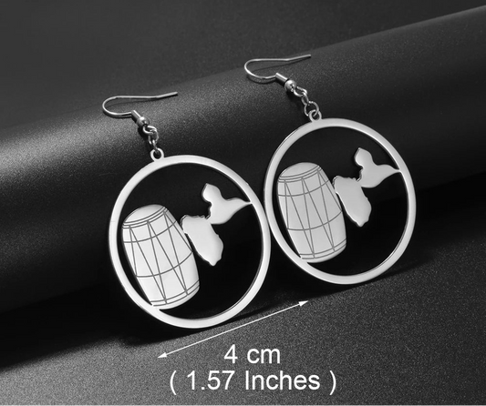 ✨ Boucles d’Oreilles en Acier Inoxydable – Carte de la Guadeloupe & Tambour