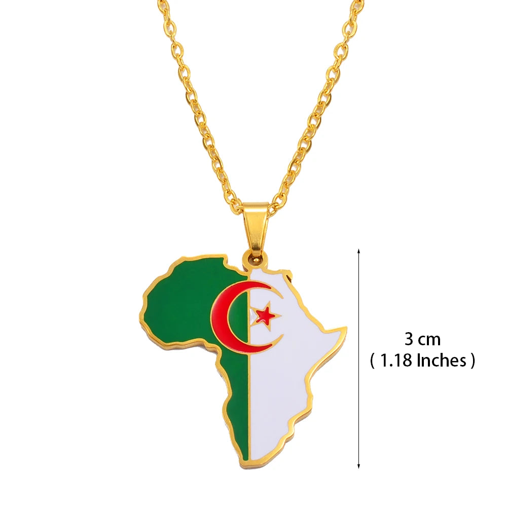 🌍 2. Collier + pendentif carte de l’Afrique au couleurs des drapeaux des pays Africains en Acier Inoxydable