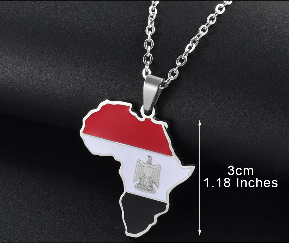 🌍 2. Collier + pendentif carte de l’Afrique au couleurs des drapeaux des pays Africains en Acier Inoxydable