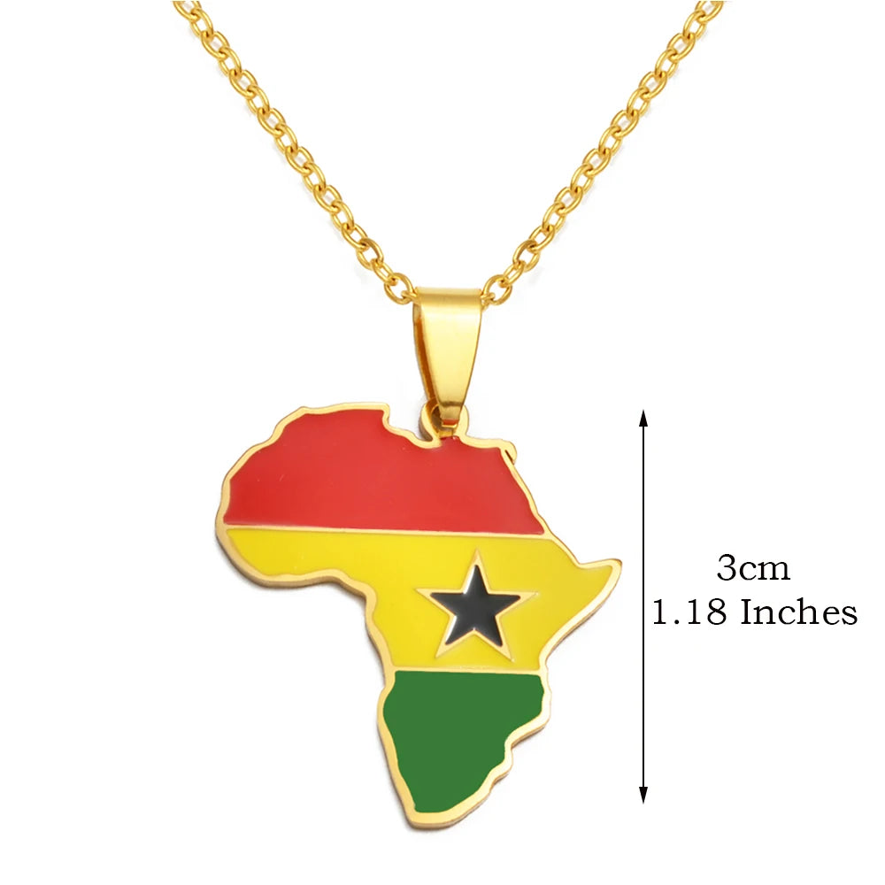 🌍 1. Collier + pendentif carte de l’Afrique au couleurs des drapeaux des pays Africains en Acier Inoxydable