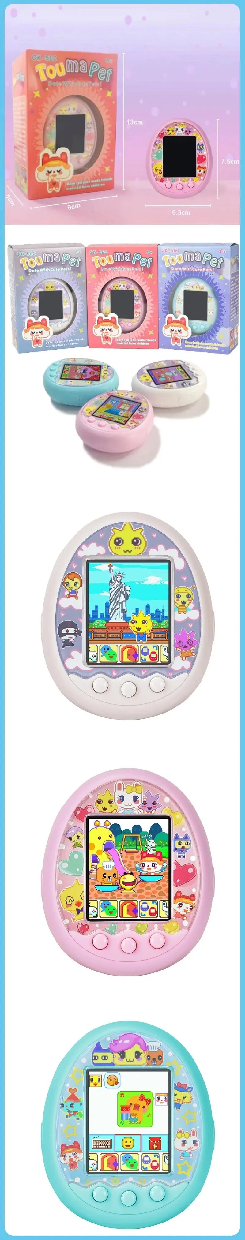 👾🐾 Tamagotchi Électronique Virtuel – Animal de Compagnie Interactif HD - Blanc - Bleu - Rose