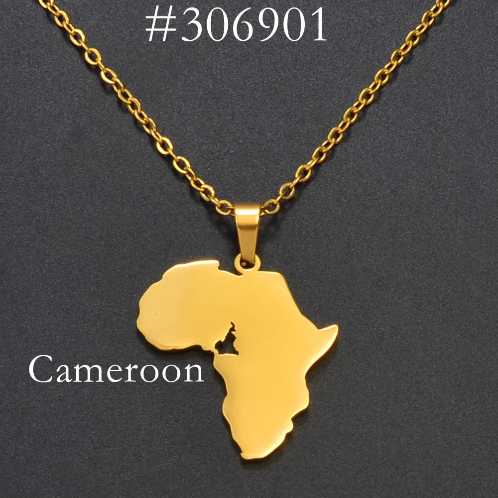 ✨🌍 Collier Chaîne en Acier Inoxydable – Pendentif Carte d’Afrique avec Pays
