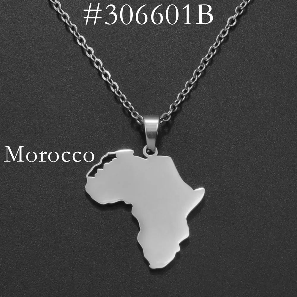 ✨🌍 Collier Chaîne en Acier Inoxydable – Pendentif Carte d’Afrique avec Pays