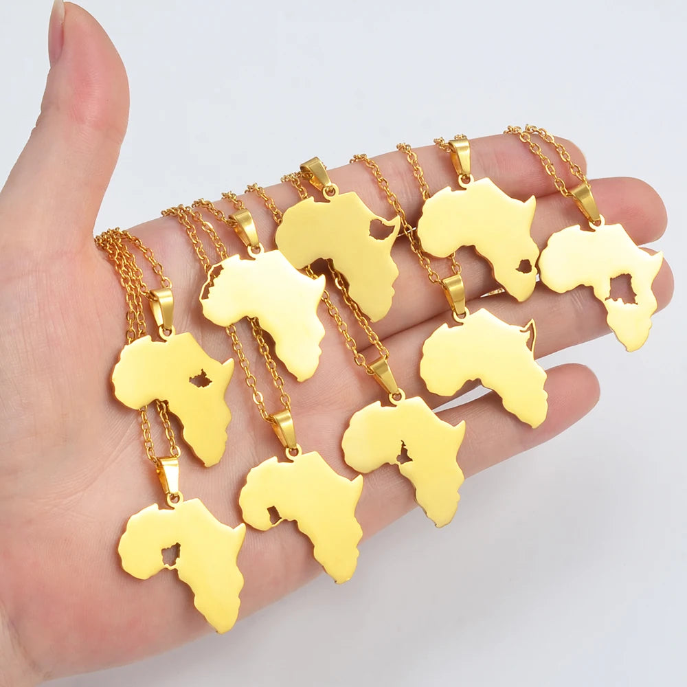 ✨🌍 Collier Chaîne en Acier Inoxydable – Pendentif Carte d’Afrique avec Pays
