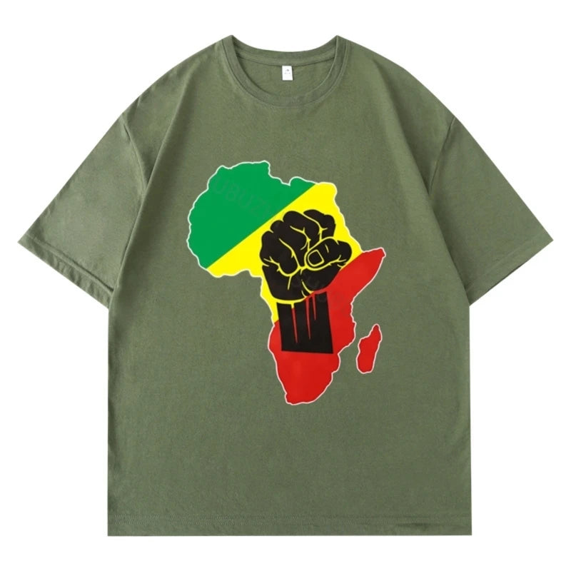 👕🌍 T-Shirt Noir – Carte de l’Afrique vert jaune rouge