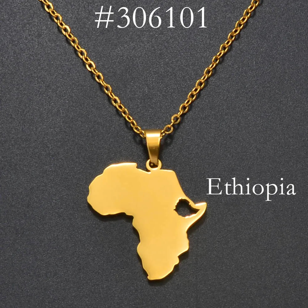 ✨🌍 Collier Chaîne en Acier Inoxydable – Pendentif Carte d’Afrique avec Pays