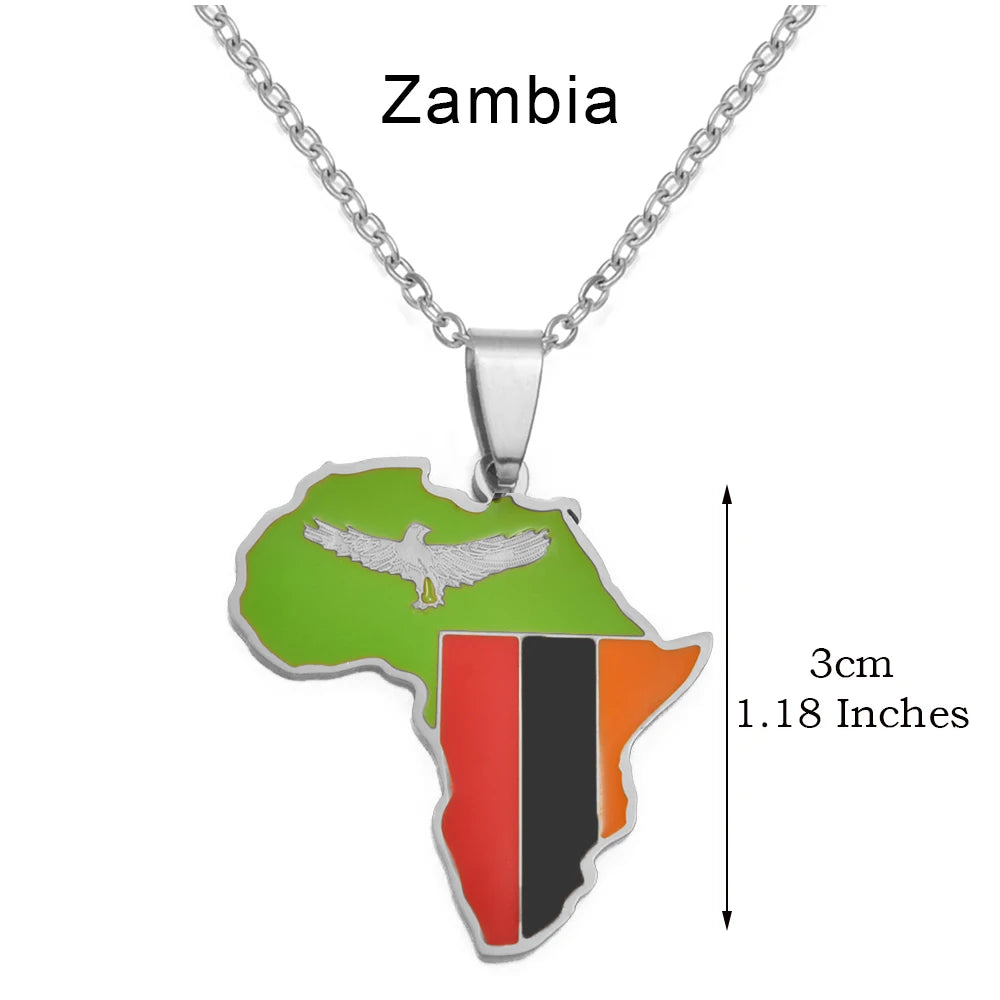 🌍 2. Collier + pendentif carte de l’Afrique au couleurs des drapeaux des pays Africains en Acier Inoxydable