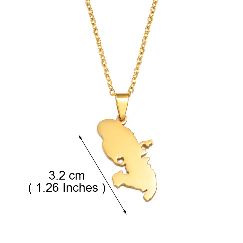 ✨🇲🇶 Collier Chaîne en Acier Inoxydable – Pendentif Carte de la Martinique avec Cœur