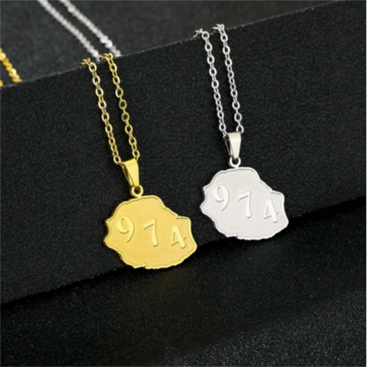 ✨ Collier + Pendentif la Réunion 974 en Acier Inoxydable
