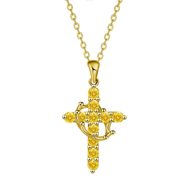✝️✨ Collier Chaîne Croix en Zircon – Couronne Rotative en acier inoxydable