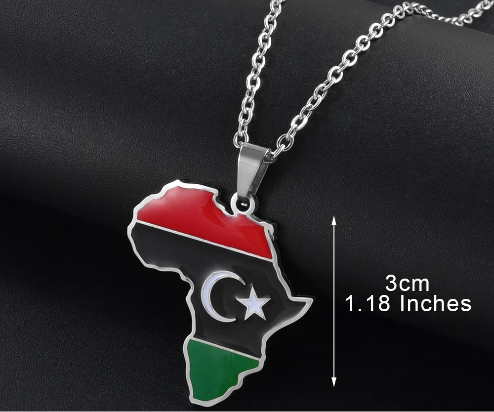 🌍 2. Collier + pendentif carte de l’Afrique au couleurs des drapeaux des pays Africains en Acier Inoxydable