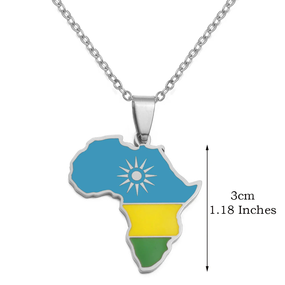 🌍 1. Collier + pendentif carte de l’Afrique au couleurs des drapeaux des pays Africains en Acier Inoxydable