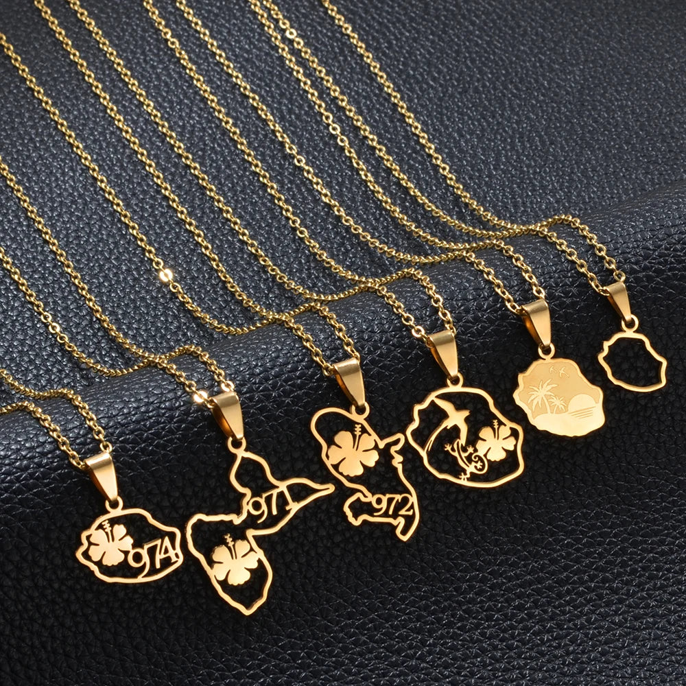 ✨ Collier + Pendentif des outres-mers hibiscus en Acier Inox