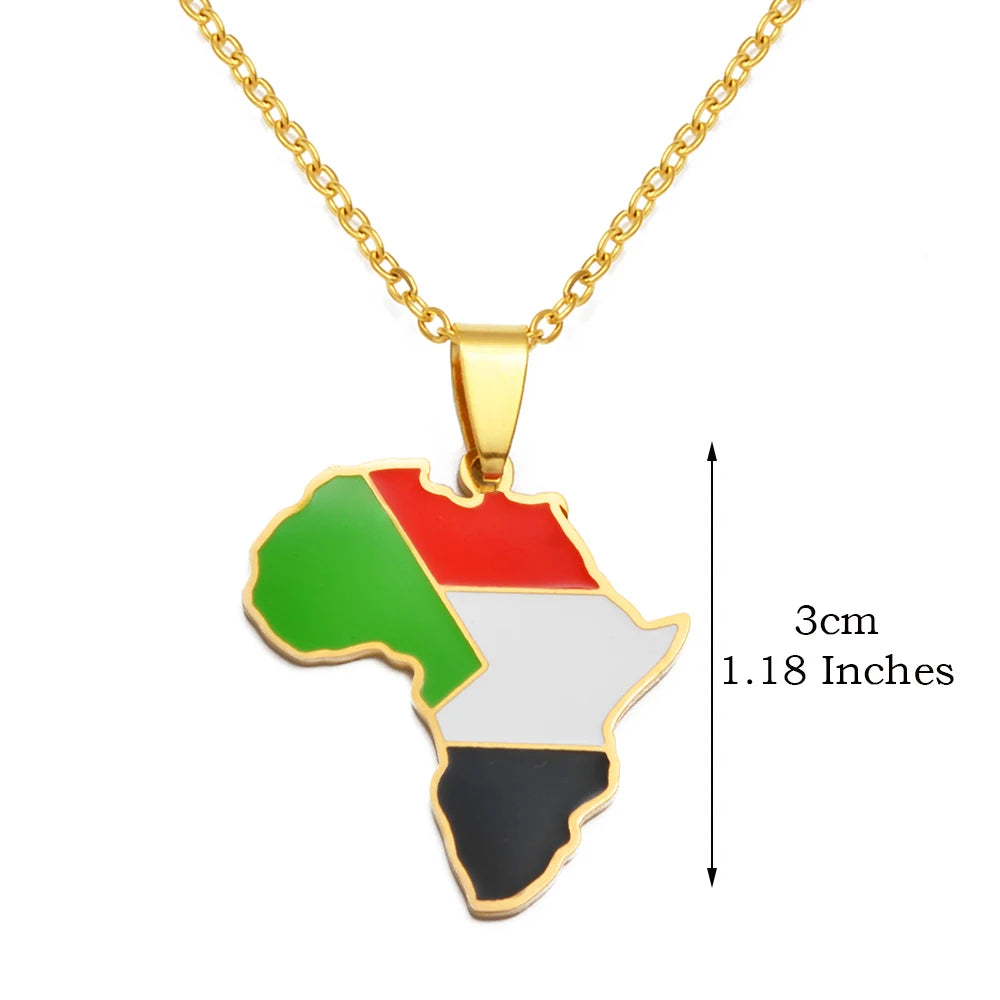 🌍 1. Collier + pendentif carte de l’Afrique au couleurs des drapeaux des pays Africains en Acier Inoxydable