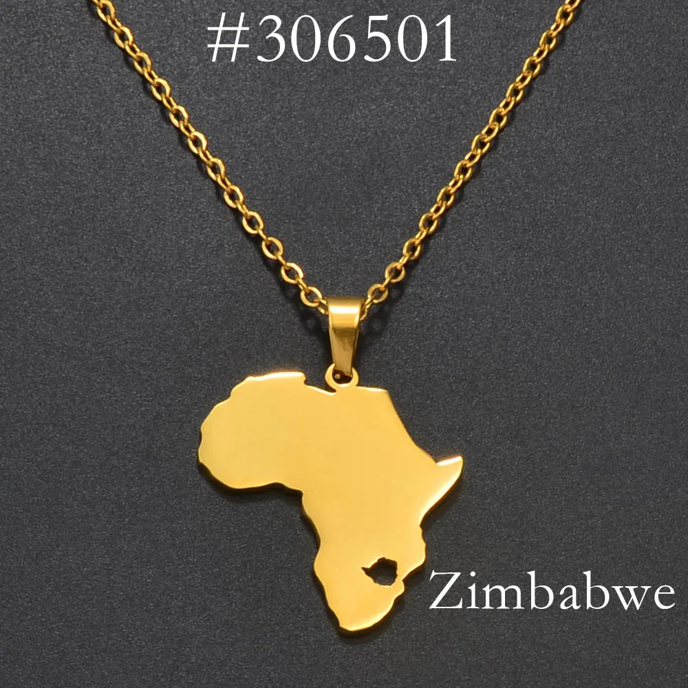 ✨🌍 Collier Chaîne en Acier Inoxydable – Pendentif Carte d’Afrique avec Pays