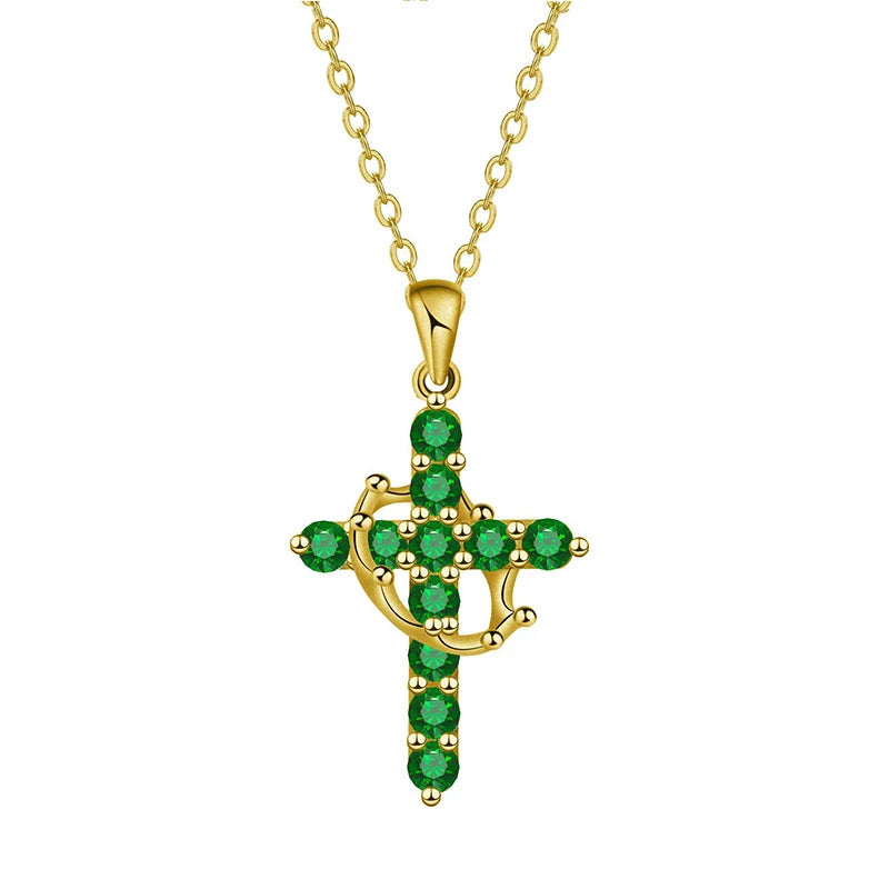 ✝️✨ Collier Chaîne Croix en Zircon – Couronne Rotative en acier inoxydable