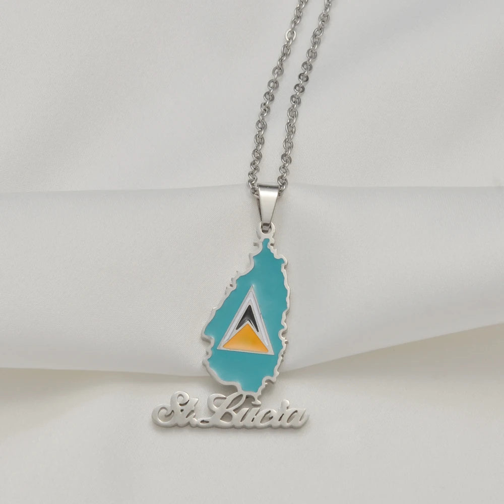 ✨ Collier + Pendentif Sainte Lucie en Acier Inox au couleurs du drapeau