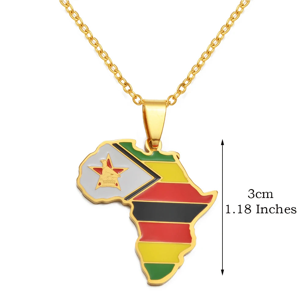 🌍 1. Collier + pendentif carte de l’Afrique au couleurs des drapeaux des pays Africains en Acier Inoxydable