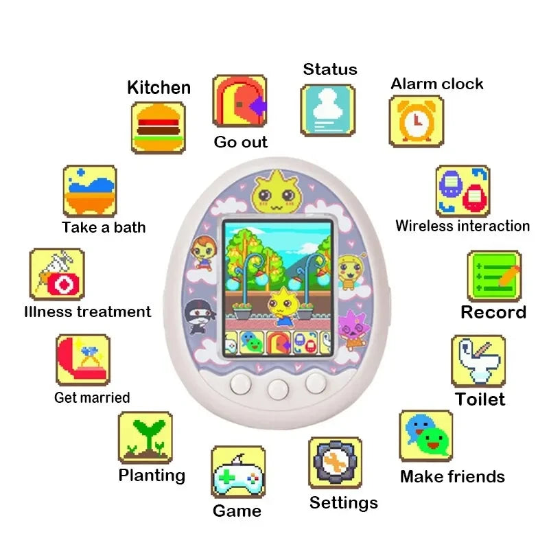 👾🐾 Tamagotchi Électronique Virtuel – Animal de Compagnie Interactif HD - Blanc - Bleu - Rose