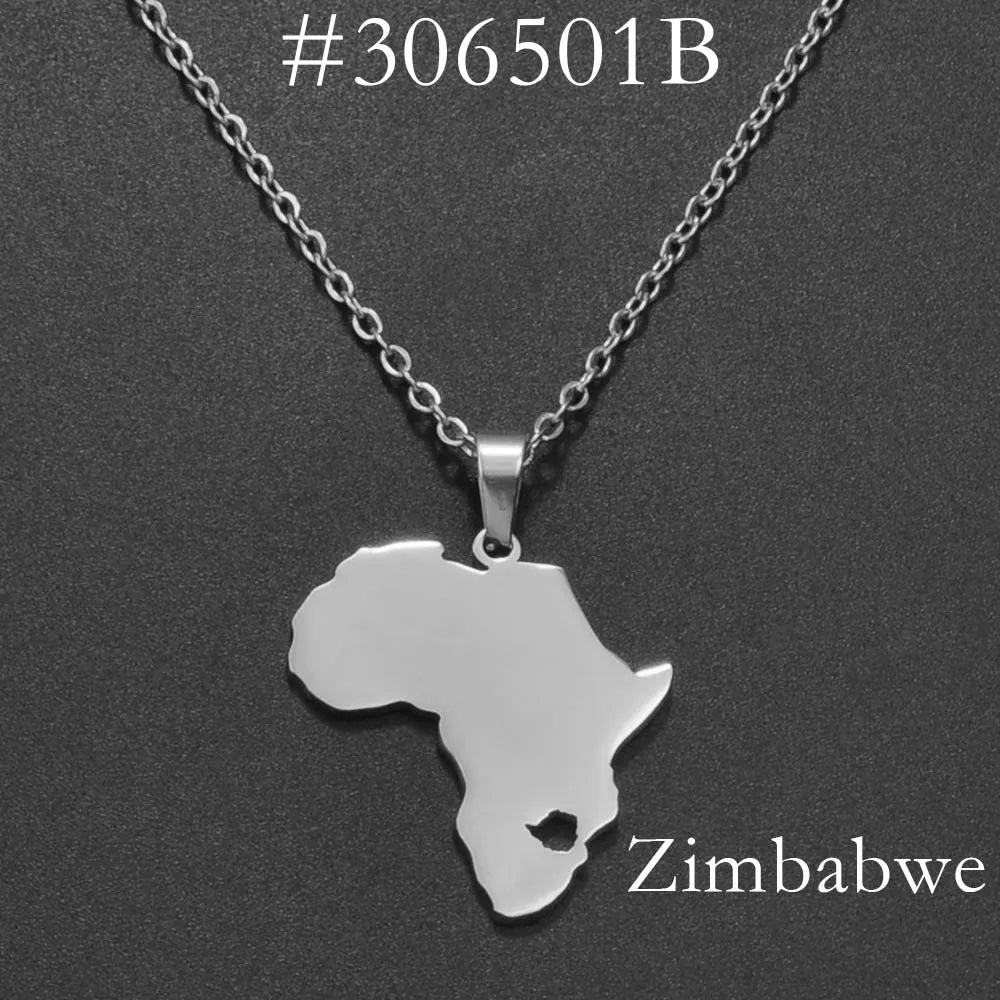 ✨🌍 Collier Chaîne en Acier Inoxydable – Pendentif Carte d’Afrique avec Pays