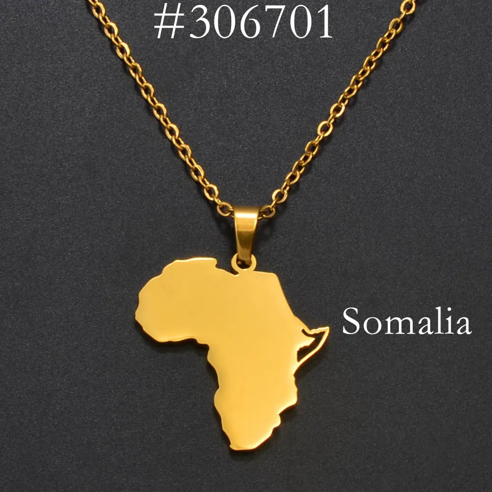 ✨🌍 Collier Chaîne en Acier Inoxydable – Pendentif Carte d’Afrique avec Pays