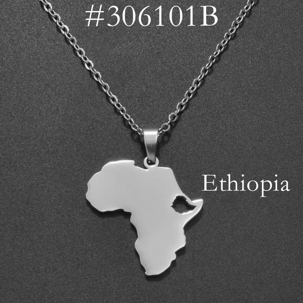 ✨🌍 Collier Chaîne en Acier Inoxydable – Pendentif Carte d’Afrique avec Pays