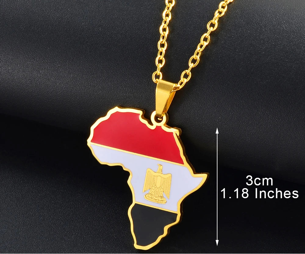 🌍 2. Collier + pendentif carte de l’Afrique au couleurs des drapeaux des pays Africains en Acier Inoxydable