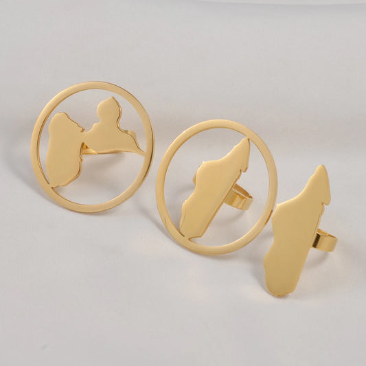 💍✨ Grande Bague Ronde en Acier Inox ajustable – Carte de la Guadeloupe & Madagascar 🇲🇬