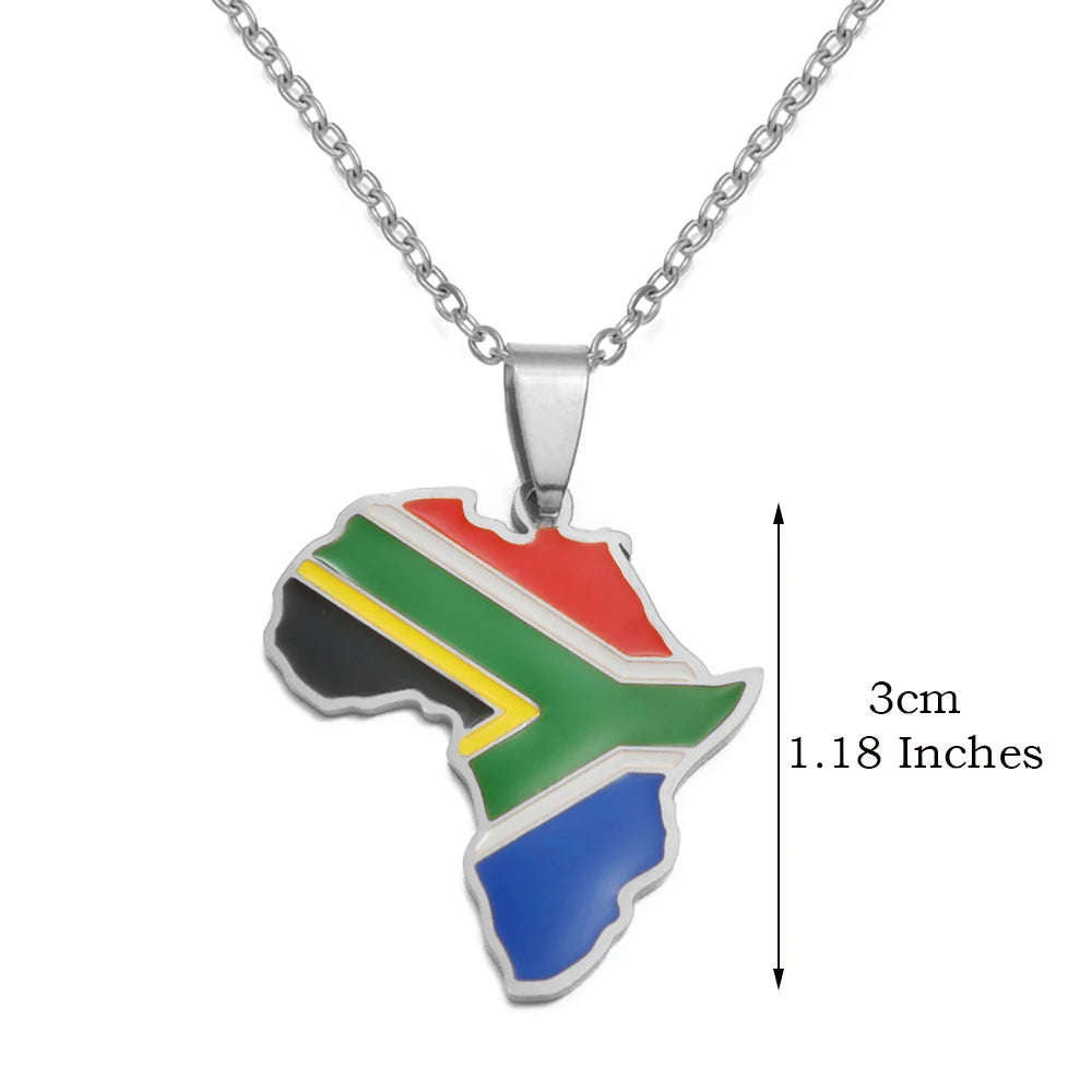 🌍 1. Collier + pendentif carte de l’Afrique au couleurs des drapeaux des pays Africains en Acier Inoxydable