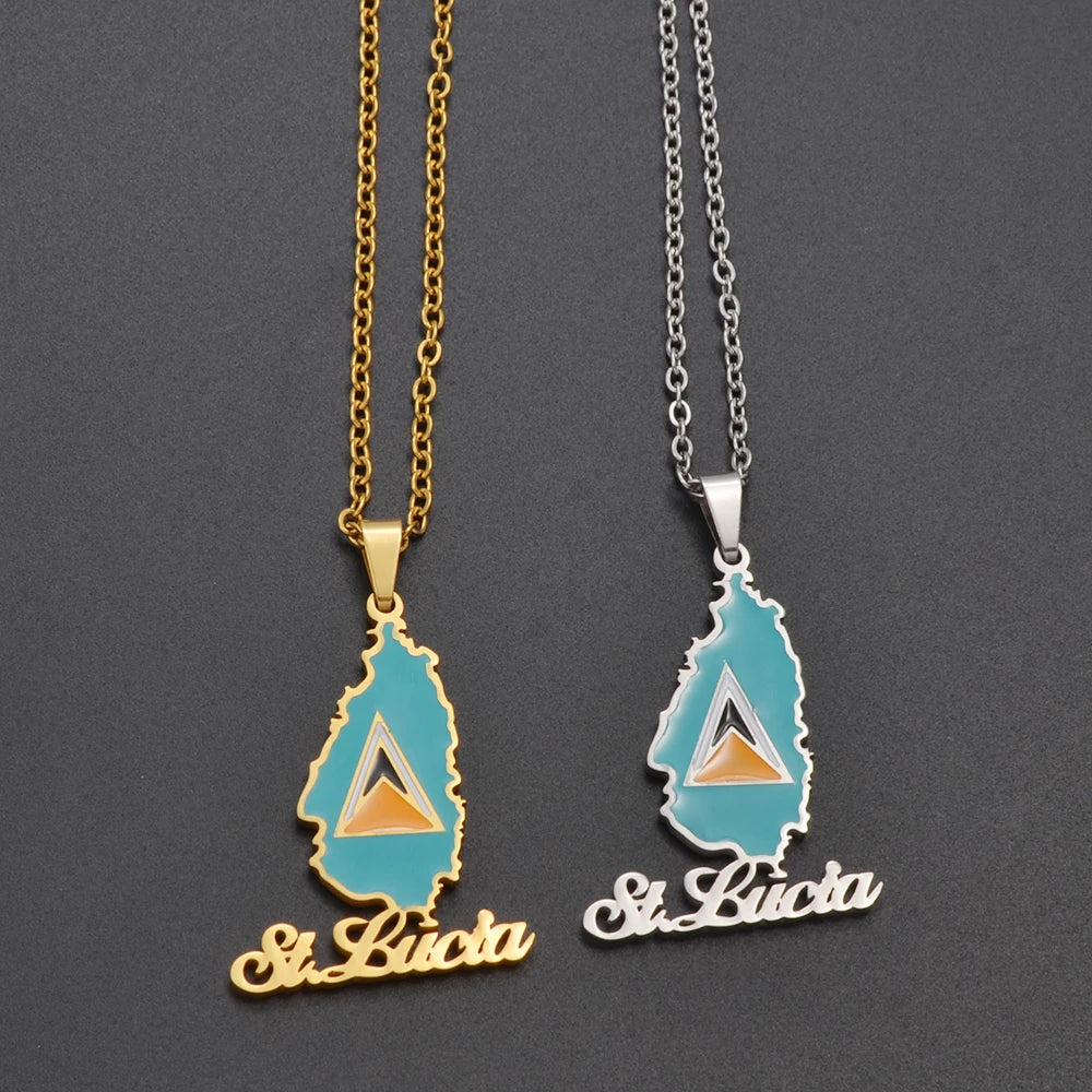 ✨ Collier + Pendentif Sainte Lucie en Acier Inox au couleurs du drapeau