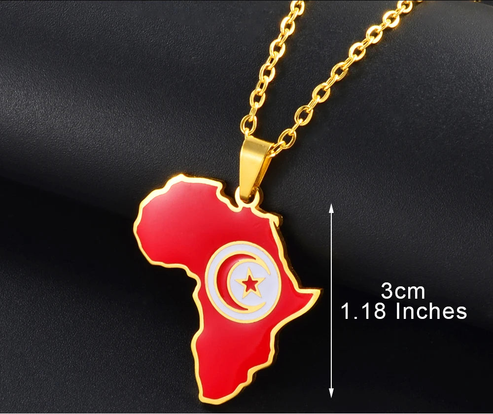 🌍 2. Collier + pendentif carte de l’Afrique au couleurs des drapeaux des pays Africains en Acier Inoxydable